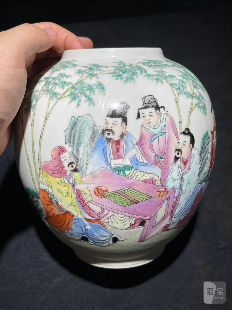 民国 粉彩竹林七贤纹皮灯一对 - 图11